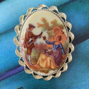 GERRY’S  Signed Vintage Victorian Courting Lovers Fragonard Revival Brooch Pin